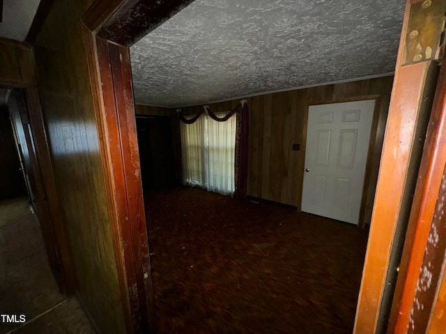 hallway with wooden walls