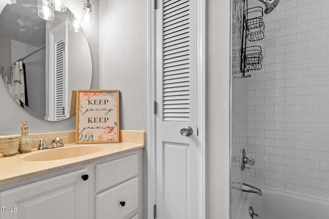 bathroom with shower / bath combo and vanity