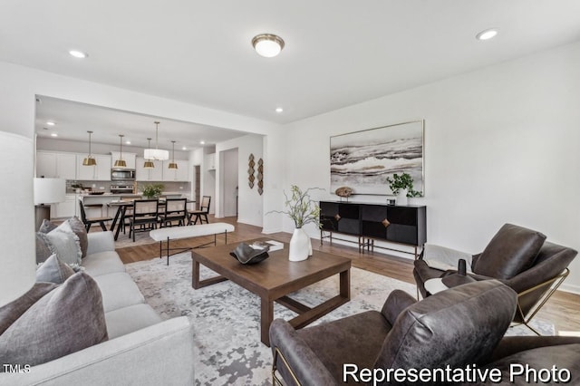 living room with light hardwood / wood-style flooring