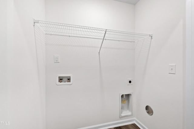 laundry area featuring hookup for an electric dryer, hookup for a washing machine, and hardwood / wood-style floors