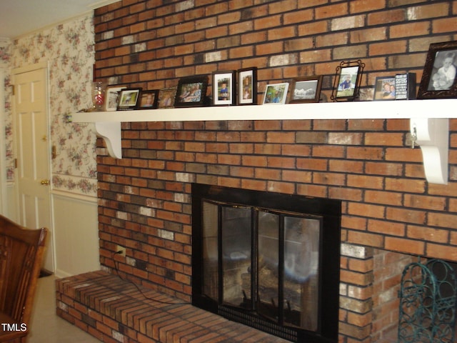 interior details with a fireplace