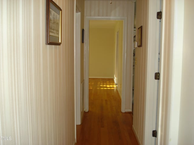 hall with hardwood / wood-style flooring