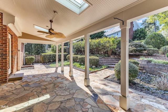 view of patio featuring ceiling fan