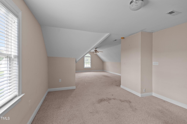 3806 Wyattwood Dr N, Wilson, NC 27896 - bonus room with ceiling fan, carpet, visible vents, lofted ceiling, and baseboards