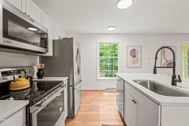 3006 Pump Station Ln, Durham, NC 27712 - kitchen with appliances with stainless steel finishes, light wood-type flooring, white cabinets, and light countertops