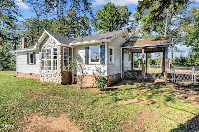 4193 Ji Oakes Rd, Bullock, NC 27507 - view of front facade with a chimney, crawl space, and a gate