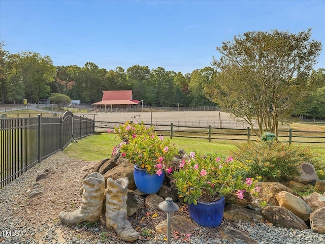 view of yard with a rural view