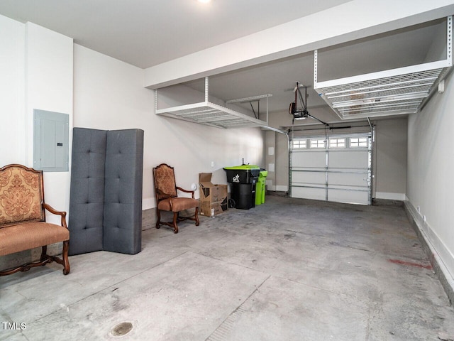 garage featuring a garage door opener and electric panel