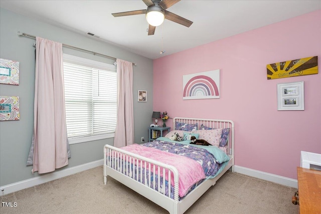 bedroom featuring carpet flooring and ceiling fan