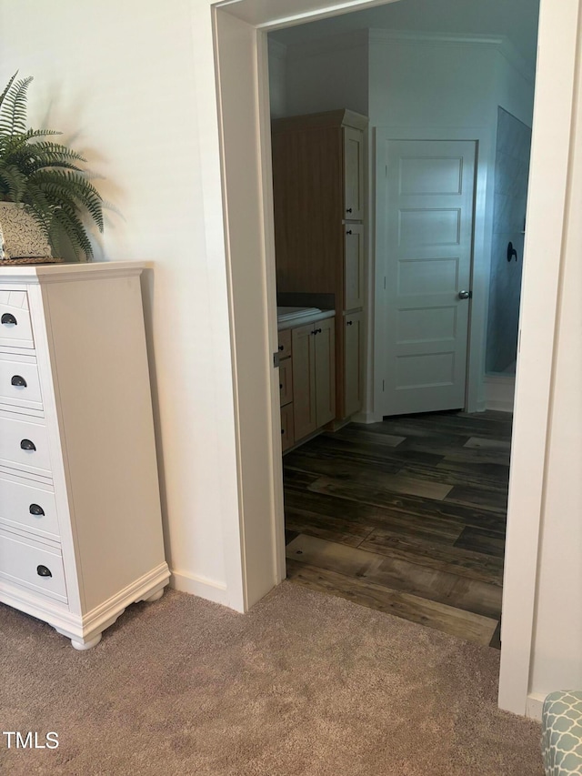 corridor featuring dark hardwood / wood-style floors