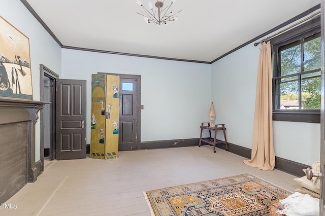 interior space featuring wood-type flooring and crown molding