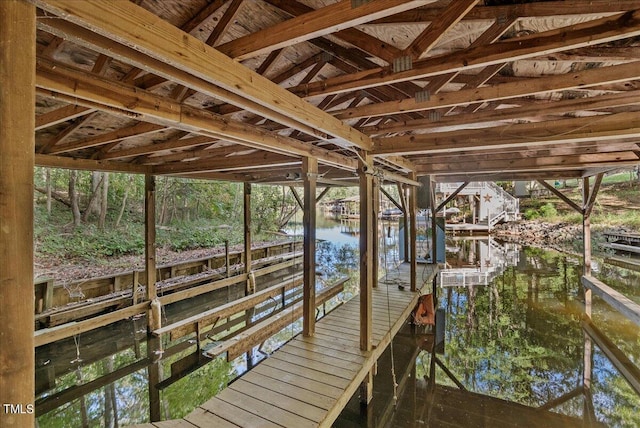 dock area with a water view