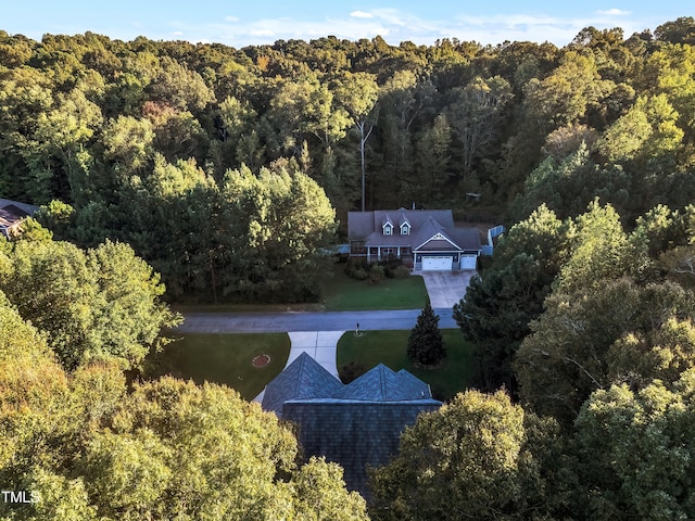 319 River Knoll Dr, Clayton, NC 27527 - birds eye view of property featuring a forest view