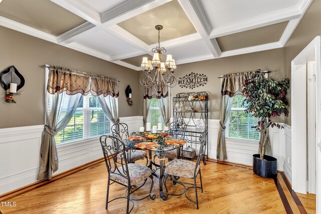 319 River Knoll Dr, Clayton, NC 27527 - dining room with a notable chandelier, a wainscoted wall, and coffered ceiling