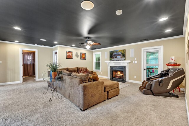 319 River Knoll Dr, Clayton, NC 27527 - living room featuring recessed lighting, carpet flooring, and crown molding