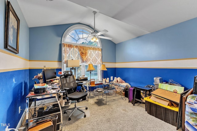 319 River Knoll Dr, Clayton, NC 27527 - carpeted home office with a ceiling fan, plenty of natural light, and vaulted ceiling