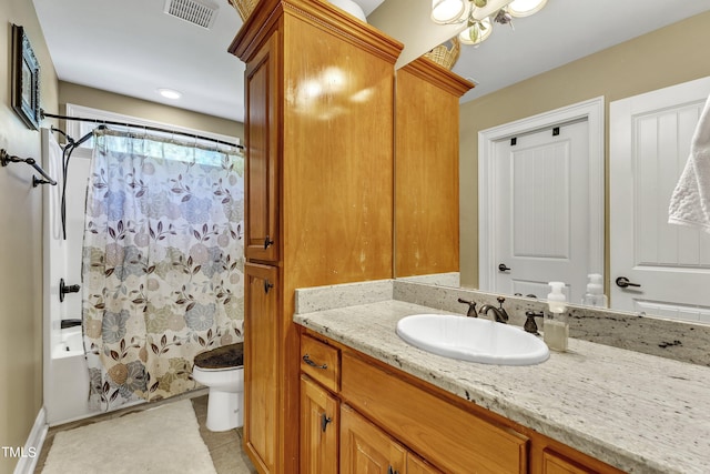 319 River Knoll Dr, Clayton, NC 27527 - full bath with vanity, tile patterned flooring, visible vents, toilet, and shower / tub combo with curtain
