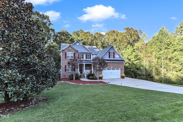 319 River Knoll Dr, Clayton, NC 27527 - traditional-style home with an attached garage, concrete driveway, a front lawn, and brick siding