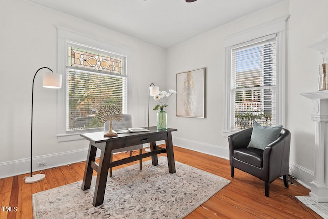 office area featuring hardwood / wood-style floors