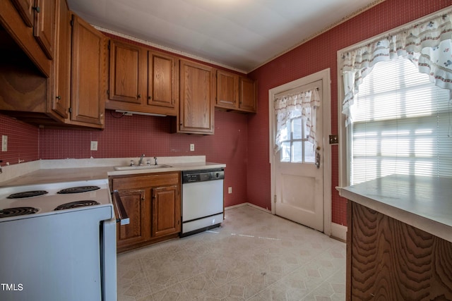 kitchen featuring sink and white appliances