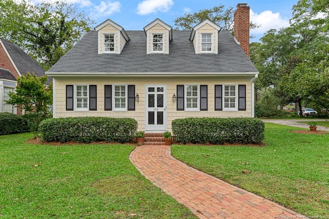 cape cod house featuring a front lawn