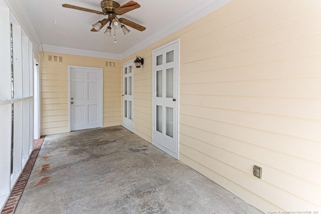 view of patio featuring ceiling fan