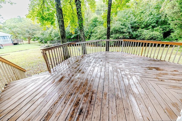 wooden deck featuring a yard