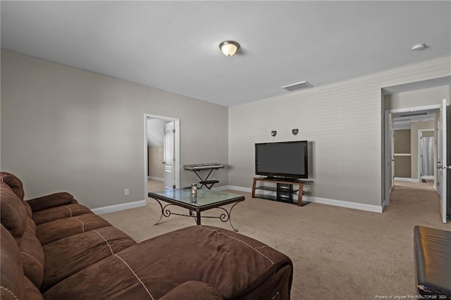 living room with light colored carpet