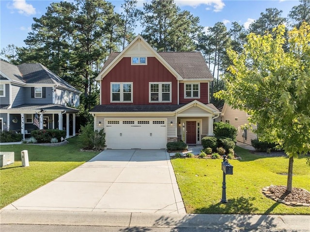 craftsman-style house with a garage and a front yard