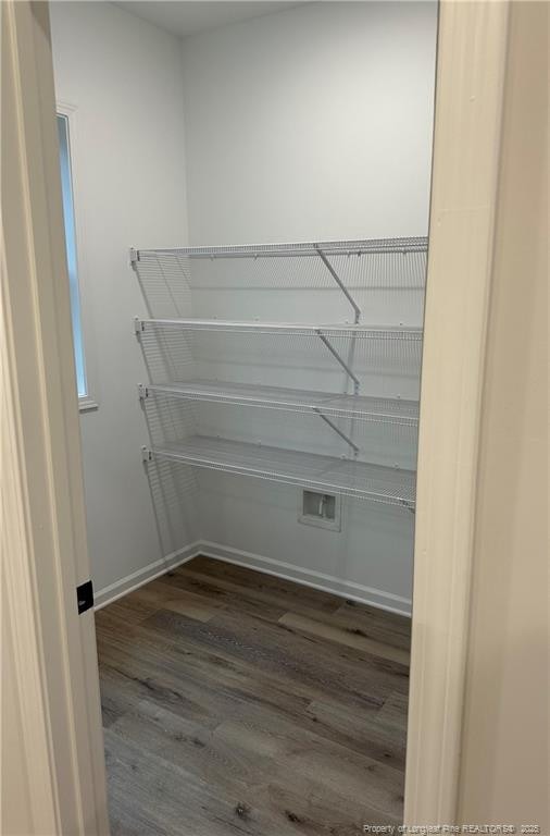 walk in closet featuring dark wood-type flooring