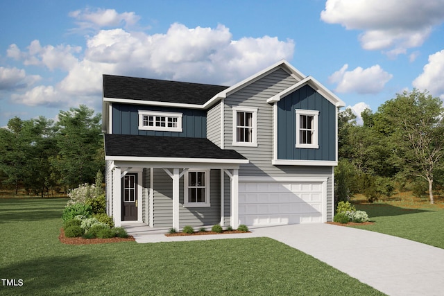 view of front of home featuring a garage and a front yard