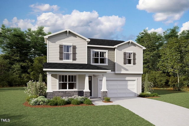 view of front of house with a garage and a front yard