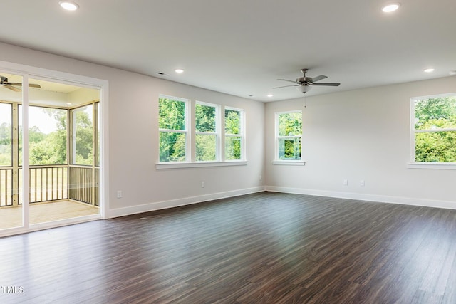 456 Barbour Farm Ln, Four Oaks, NC 27524 - unfurnished room with ceiling fan, baseboards, dark wood-type flooring, and recessed lighting