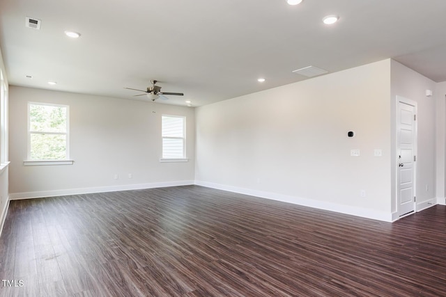 456 Barbour Farm Ln, Four Oaks, NC 27524 - empty room with a ceiling fan, baseboards, recessed lighting, and dark wood-style floors