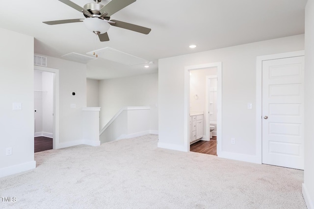 456 Barbour Farm Ln, Four Oaks, NC 27524 - carpeted empty room featuring attic access, ceiling fan, baseboards, and recessed lighting
