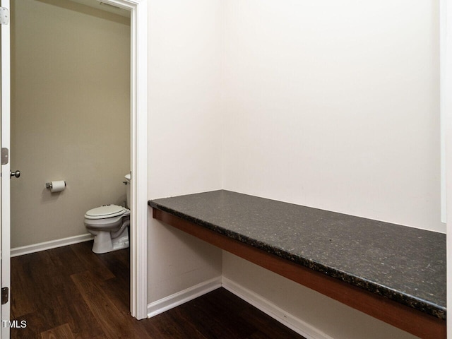 bathroom with hardwood / wood-style flooring and toilet