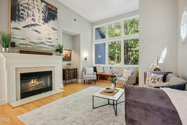 living room with hardwood / wood-style flooring and a wealth of natural light