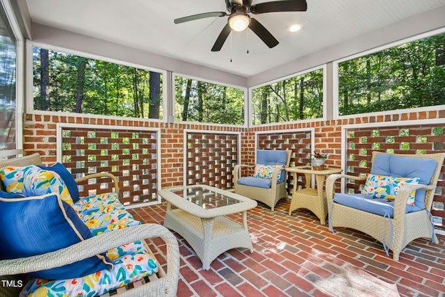 view of patio featuring ceiling fan