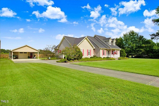 view of front facade featuring a front yard, a garage, and a carport