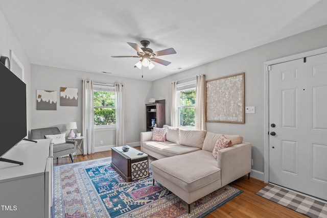 1209 Edgevale Rd, Durham, NC 27701 - living room with ceiling fan and light wood-style floors