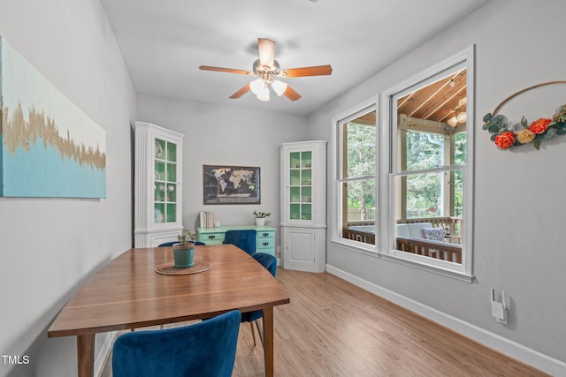 1209 Edgevale Rd, Durham, NC 27701 - dining area with ceiling fan, an office area, and light wood-type flooring