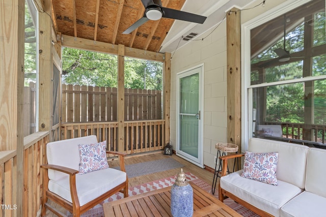 1209 Edgevale Rd, Durham, NC 27701 - sunroom / solarium featuring a ceiling fan and an outdoor hangout area