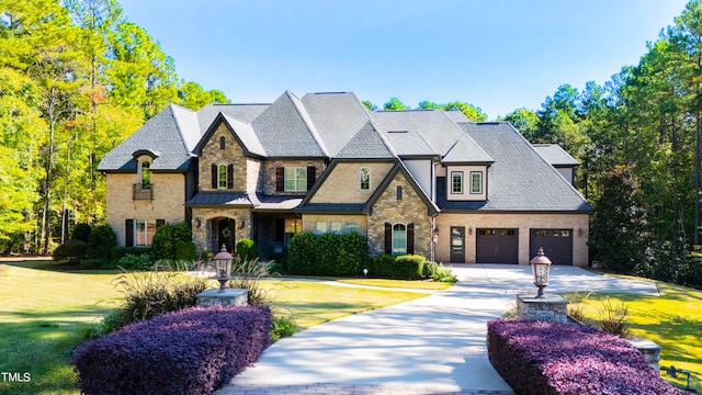 view of front of home with a garage and a front yard