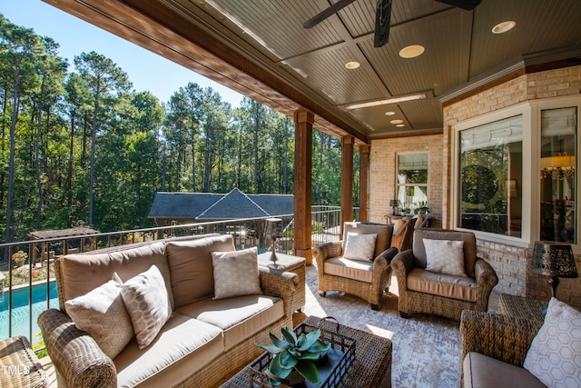 view of patio / terrace with an outdoor hangout area and ceiling fan