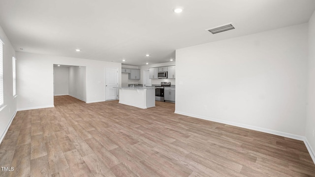 unfurnished living room featuring light hardwood / wood-style floors