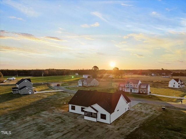 view of aerial view at dusk