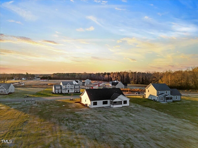 view of aerial view at dusk