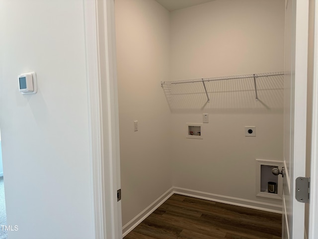 washroom featuring dark wood-type flooring, electric dryer hookup, and washer hookup