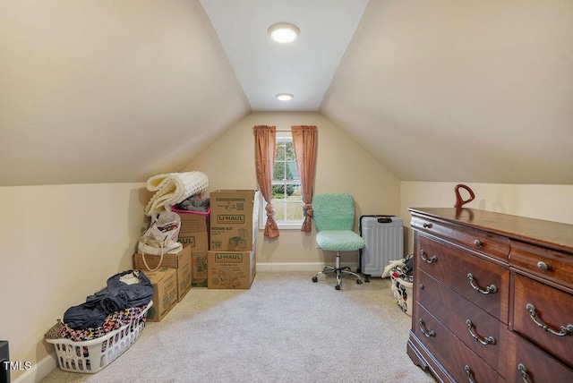 65 Applegate Dr, Franklinton, NC 27525 - office area featuring light colored carpet, baseboards, and vaulted ceiling