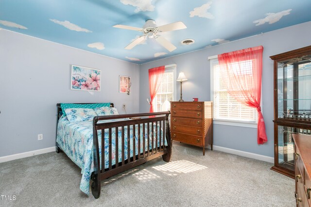 bedroom with carpet floors and ceiling fan